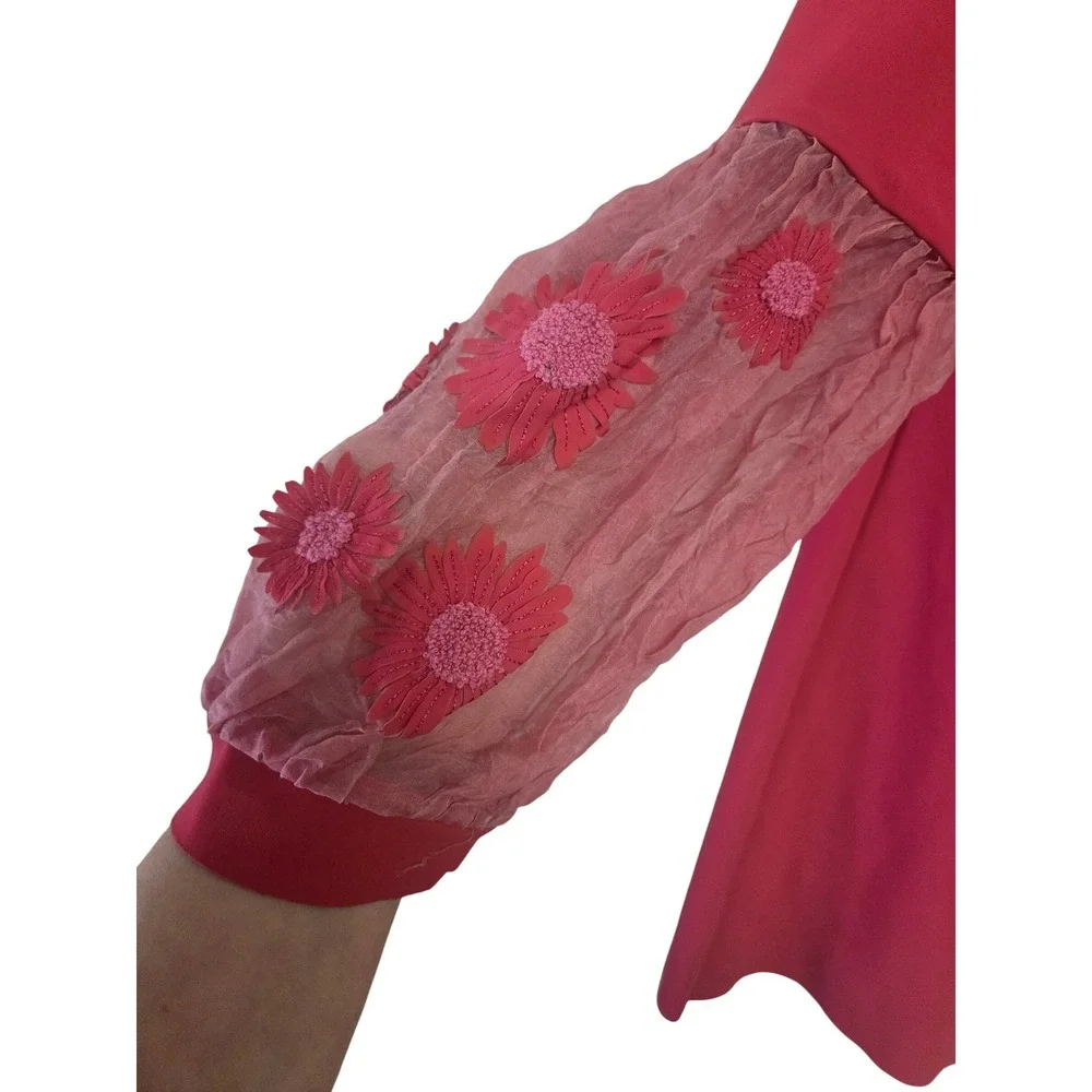 Chiara‎ Boni La Petite Robe Hot Pink Shift Dress Sheer Floral Sleeve - Picture 5 of 8